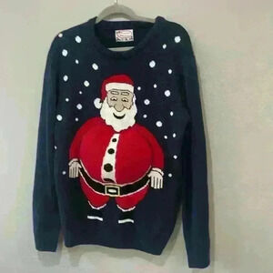Ugly Christmas Sweater Holiday Winter Santa Fat Belly in Blizzard Size Medium